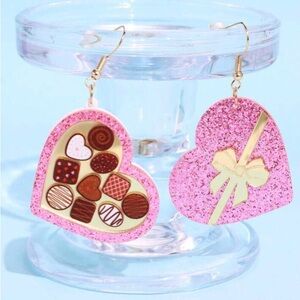 Pink Heart Earrings with Chocolate Design